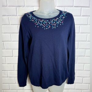 Talbots Navy Blue Beaded Sweater Women's Long Sleeve/size SP